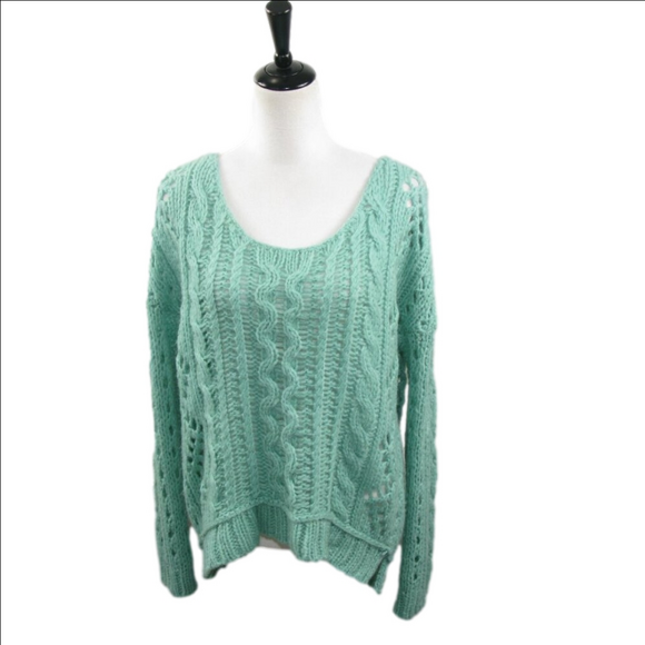 Free People Seafoam Green Open Knit Sweater Size Large - Picture 1 of 6